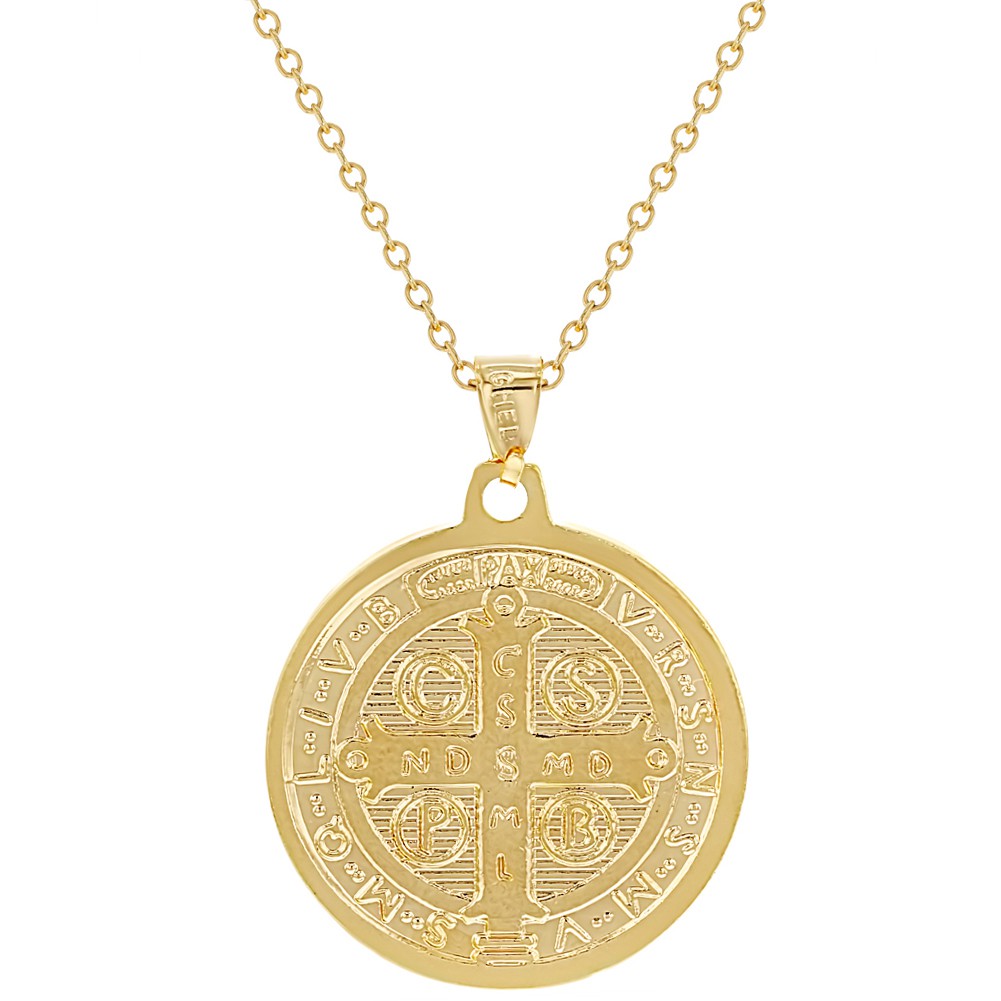 18k Gold Plated Two Tone Small Saint Benedict Medal Necklace Pendant 19