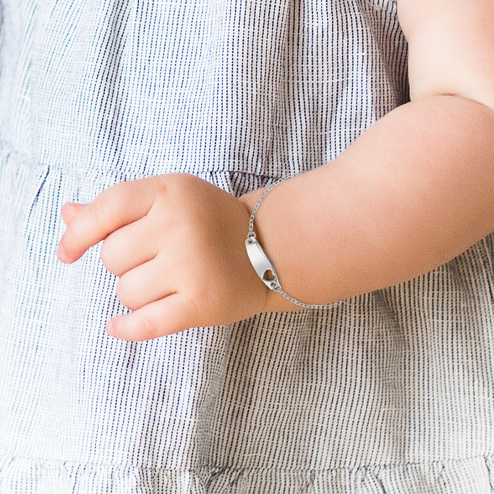 925 Sterling Silver 5" Heart Design Tag ID Bracelet for Baby Girls