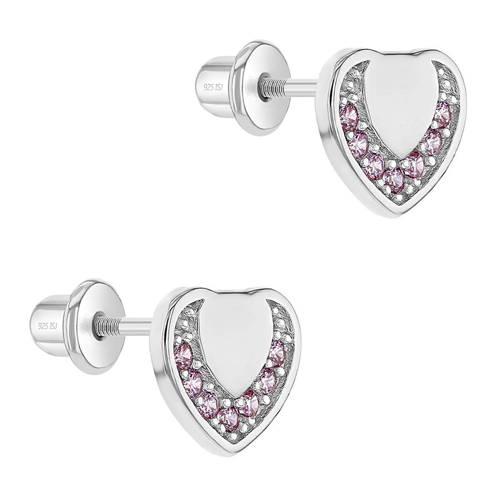 Nuevo 925 Sterling plata corazón circonita pendientes ohrringer regalos niños rosa