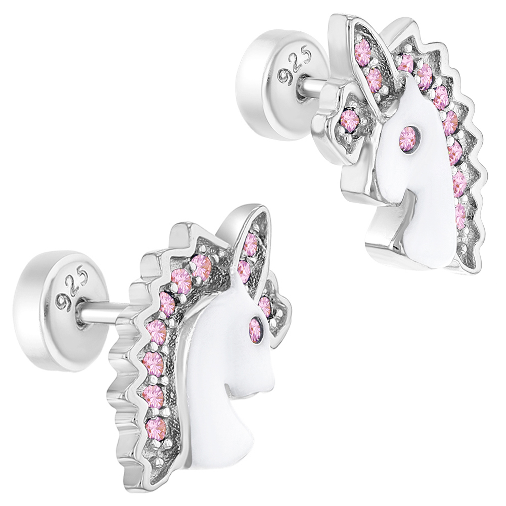 925 Sterling Silver Pink White Enamel Heart Earrings Safety Back Studs for Girls 925 Sterling Silver Pink White Enamel Heart Earrings Safety Back Studs for Girls