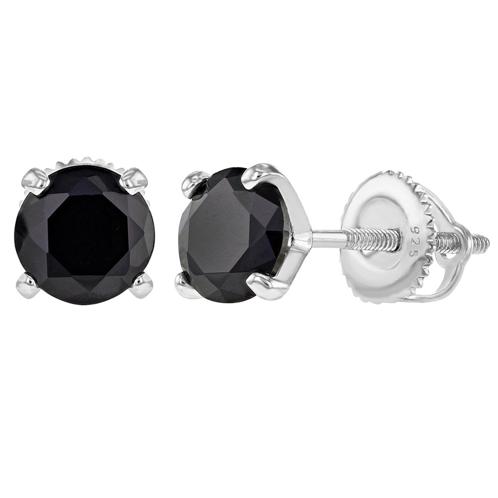 Caja De Regalo Aros Plata Esterlina 4mm Negro Cz Cristal Pernos Stud pendiente