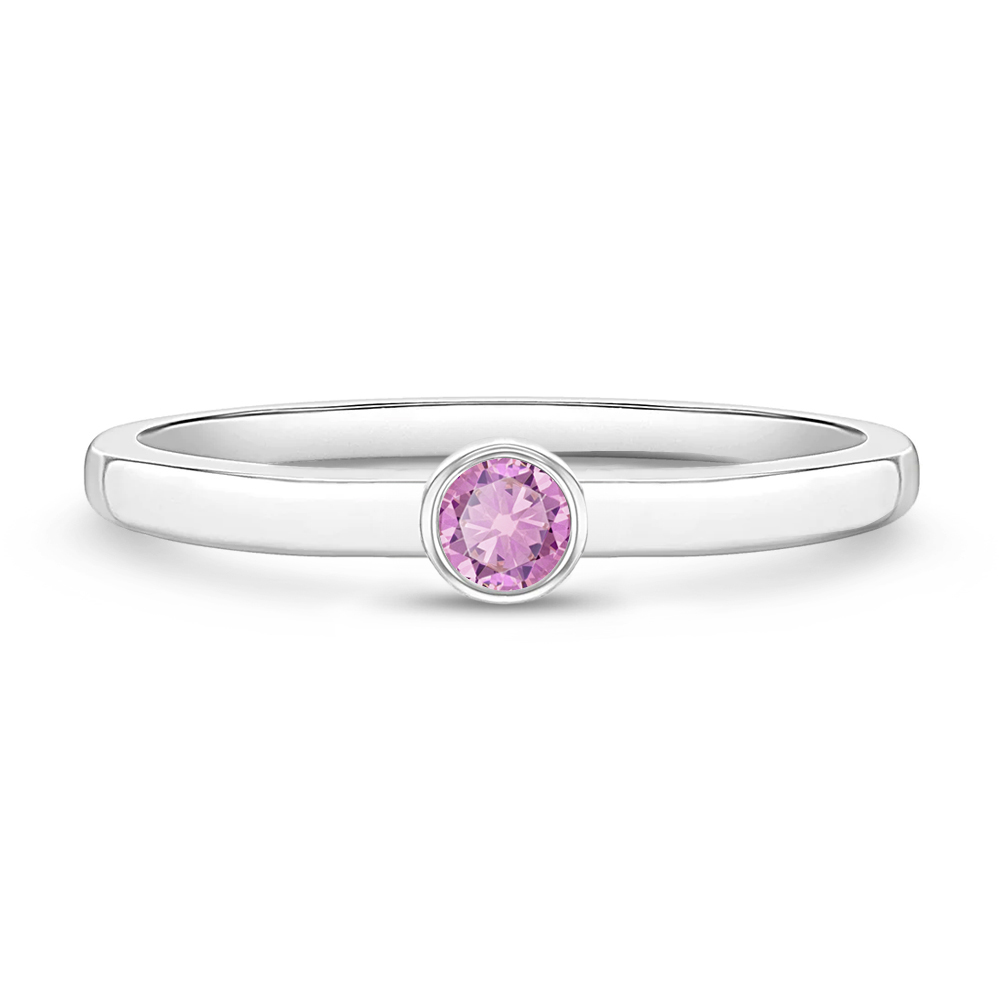 925 Sterling Silver Simulated Birthstone Bezeled CZ Rings For Little Girls