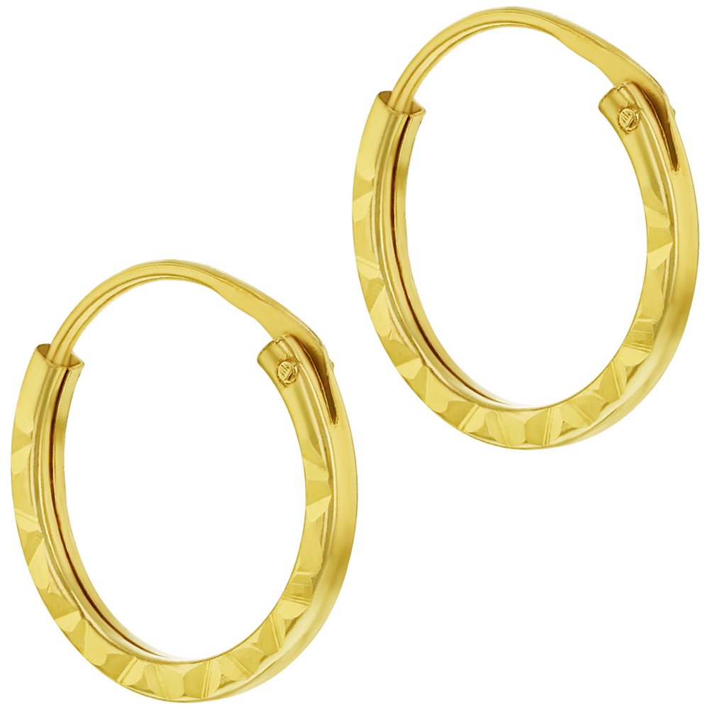 14k Oro Amarillo Pequeño Fino Eterno Aro Pendientes para Chicas