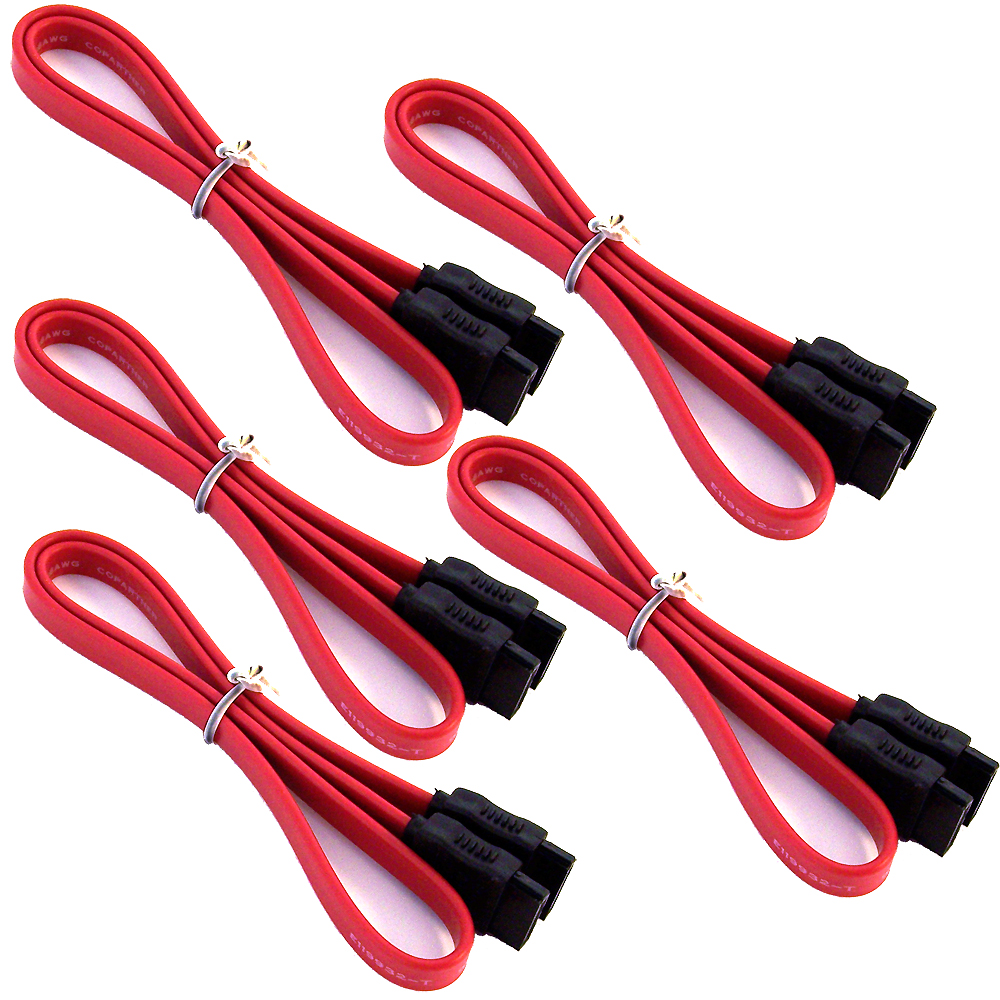Copartner Lot of 5 Red Serial ATA Cable SATA Data Cord Model LSSATASL