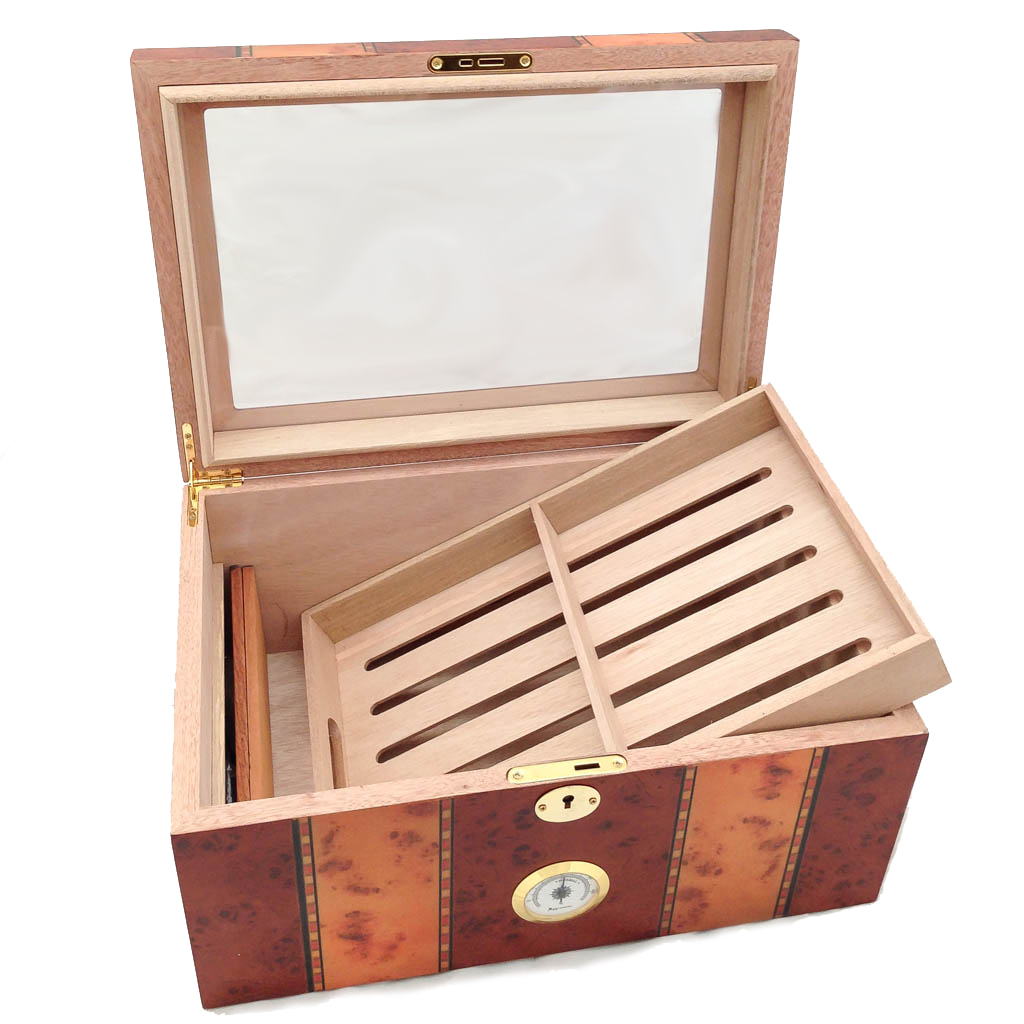 CLEAR TOP 150 ct LUXURY BURLWOOD CIGAR HUMIDOR BRAND NEW eBay
