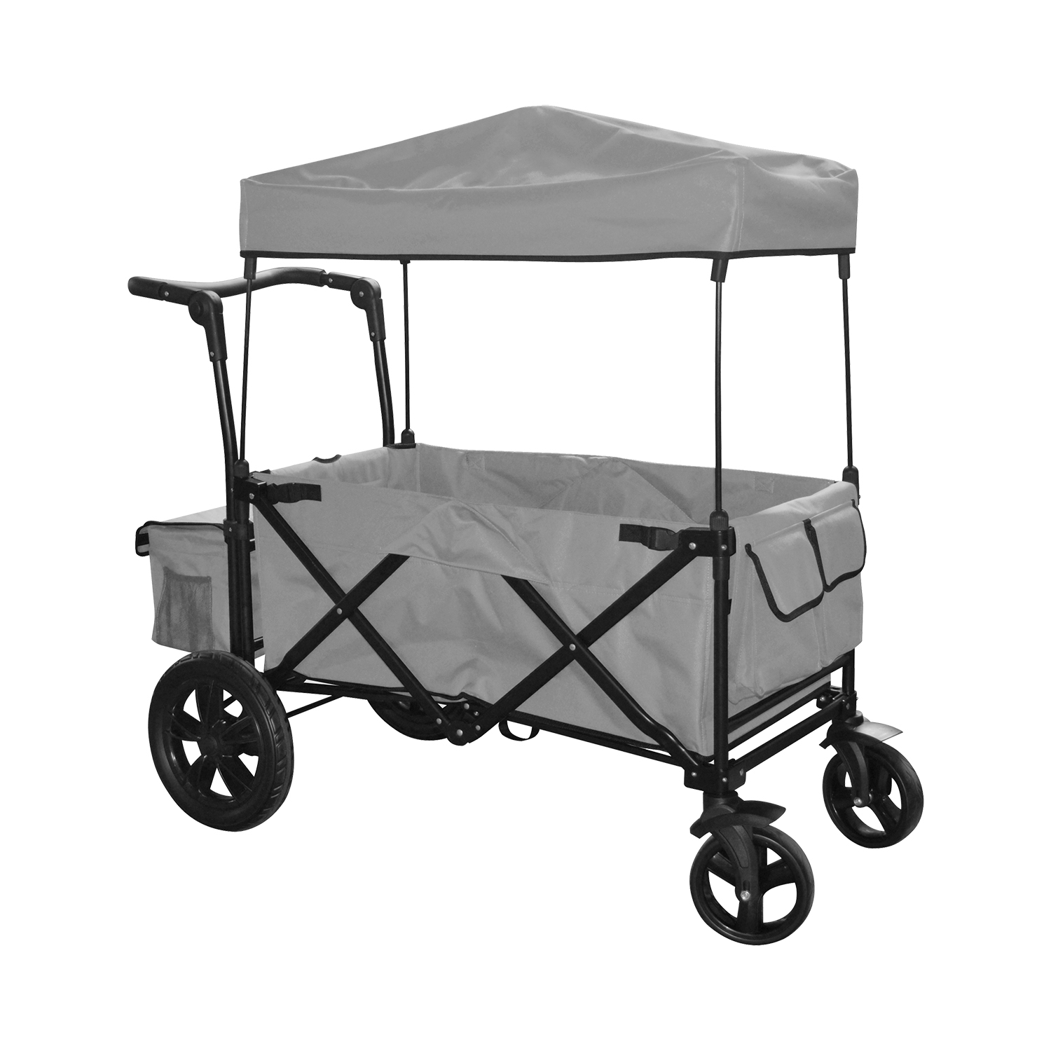 GREY OUTDOOR FOLDING PUSH WAGON CANOPY GARDEN UTILITY TRAVEL CART TIRES