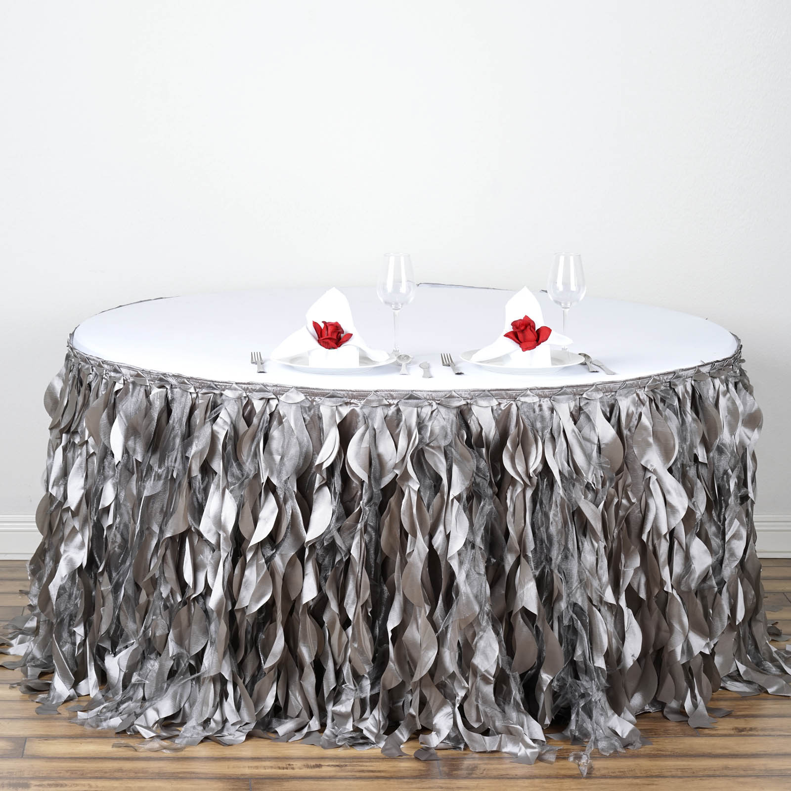 Enchanting Curly Willow Taffeta Table Skirt Wedding Decoration Table Covers
