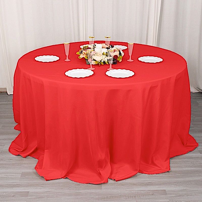 RED 132" Premium ROUND POLYESTER TABLECLOTH Wedding Party Tabletop Dinner main product image