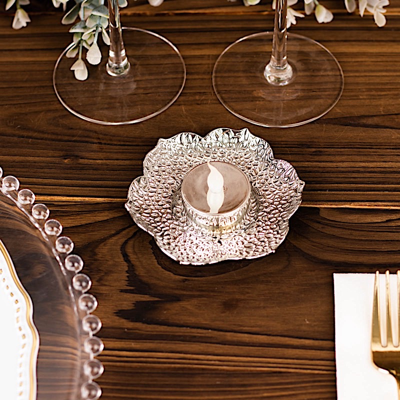 SILVER 3 Plum Blossom 4" Metal Votive CANDLE HOLDERS Centerpieces Party Events main product image