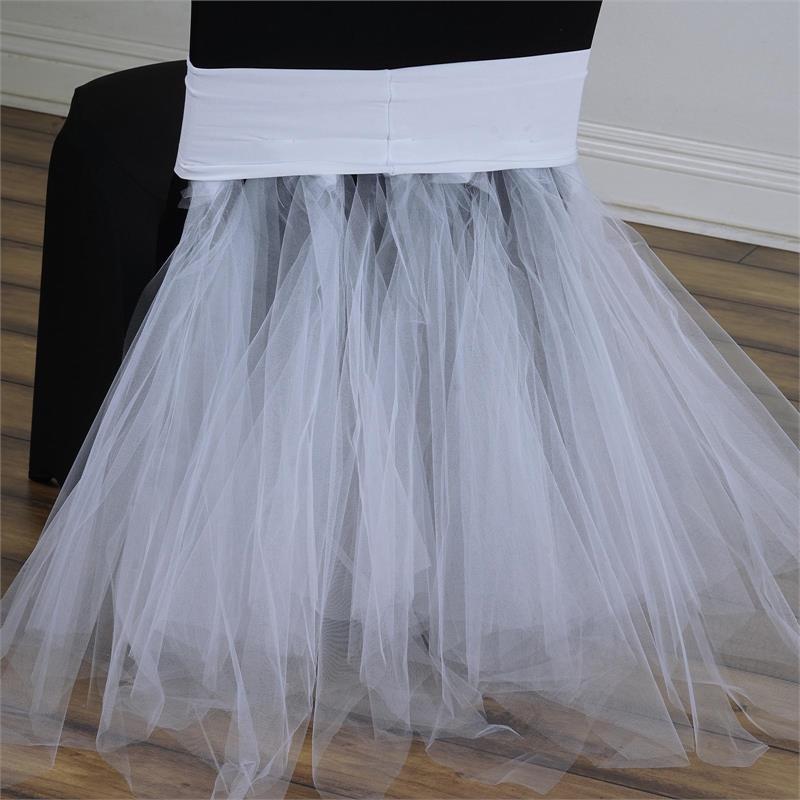 White TULLE TUTU with SPANDEX CHAIR SASH Wedding Banquet