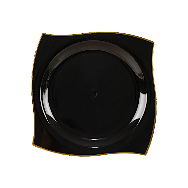 10 Square 8″ Plastic Salad Plates Wavy Gold Rim Party Events Tableware Supplies