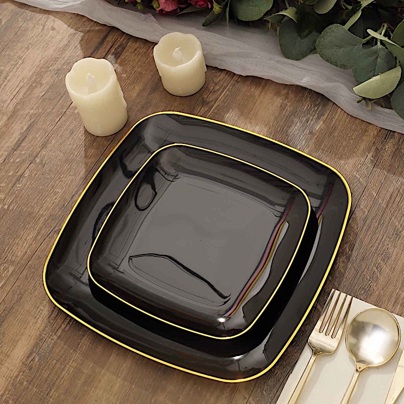 10 Square 7 in Disposable Salad Dinner Plastic PLATES Gold Trim Party Events - Picture 11 of 36
