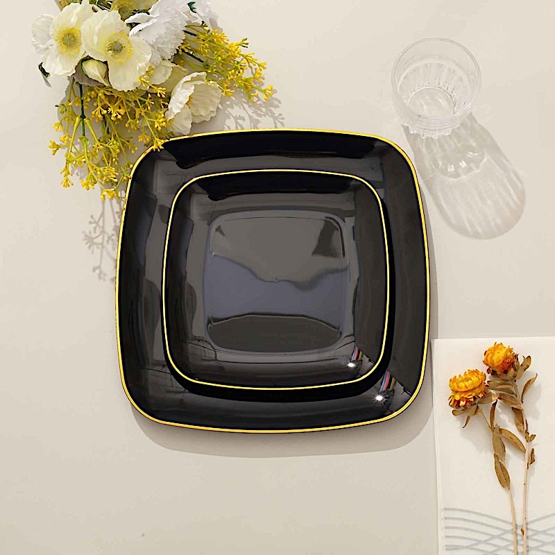 10 Square 7 in Disposable Salad Dinner Plastic PLATES Gold Trim Party Events - Picture 13 of 36