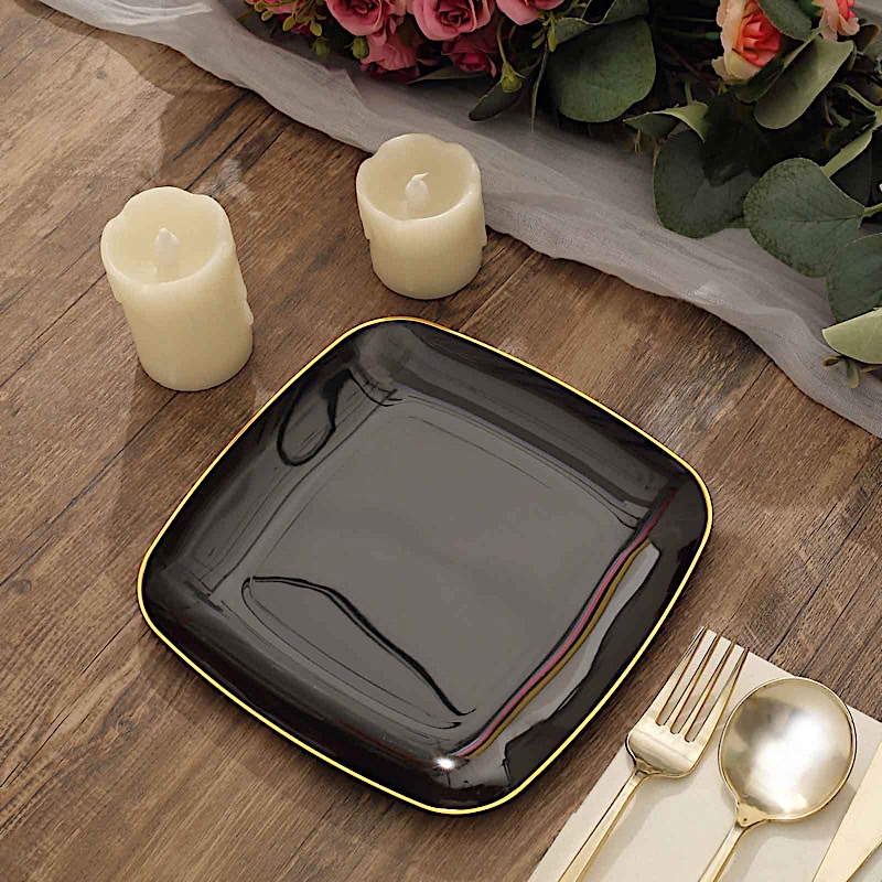 10 Square 7 in Disposable Salad Dinner Plastic PLATES Gold Trim Party Events - Picture 14 of 36