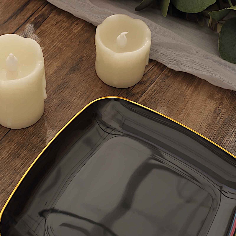 10 Square 7 in Disposable Salad Dinner Plastic PLATES Gold Trim Party Events - Picture 17 of 36