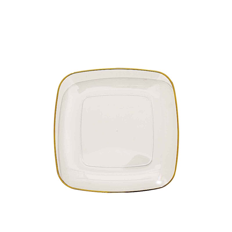 10 Square 7 in Disposable Salad Dinner Plastic PLATES Gold Trim Party Events - Picture 21 of 36