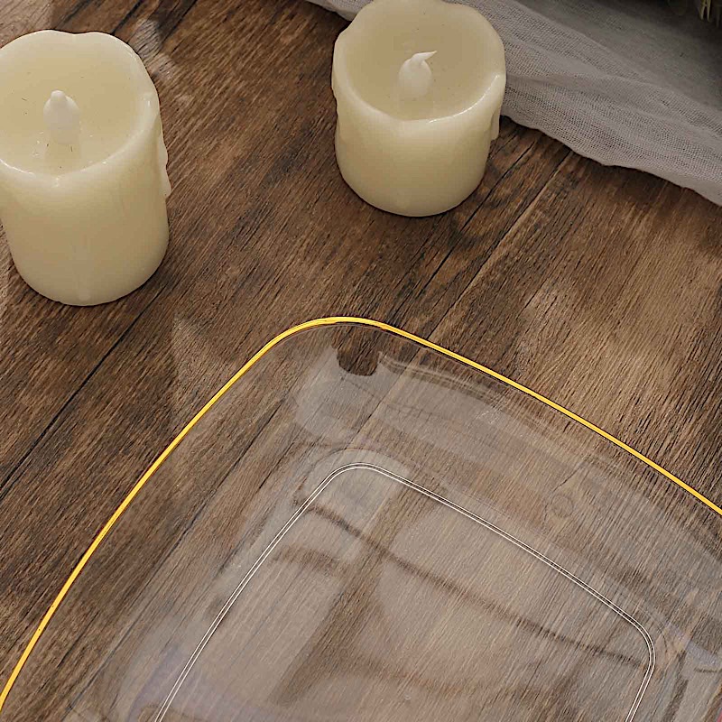 10 Square 7 in Disposable Salad Dinner Plastic PLATES Gold Trim Party Events - Picture 26 of 36