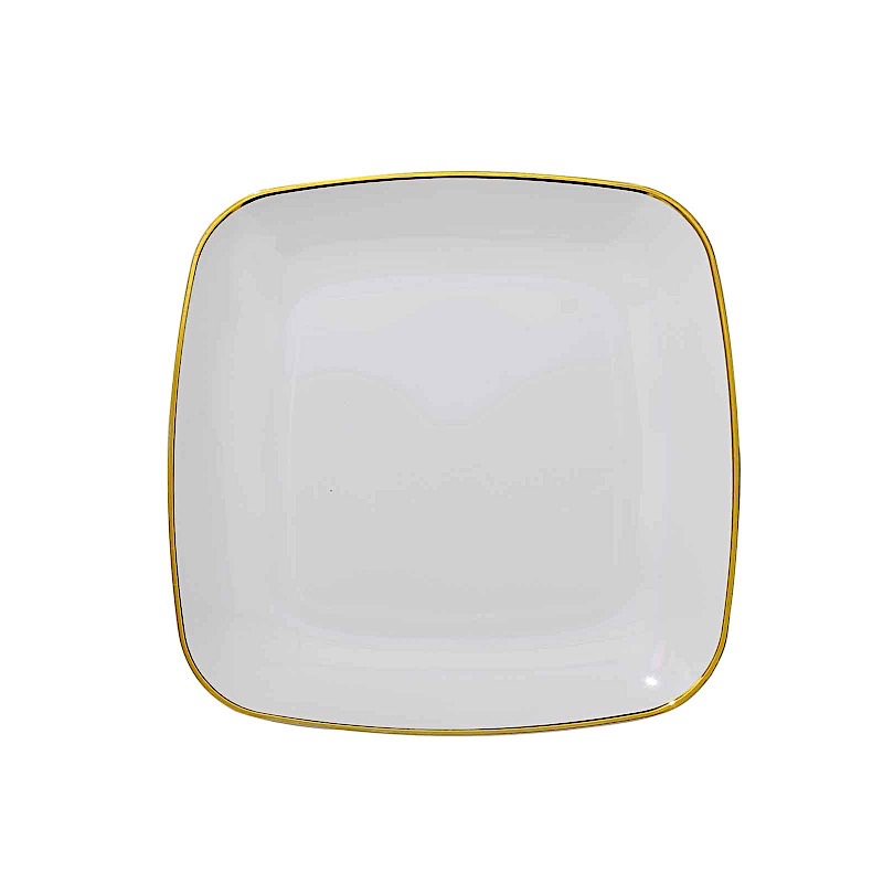 10 Square 7 in Disposable Salad Dinner Plastic PLATES Gold Trim Party Events - Picture 30 of 36