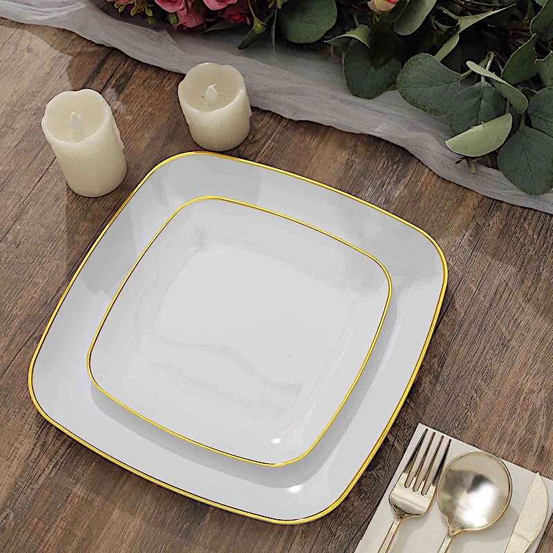 10 Square 7 in Disposable Salad Dinner Plastic PLATES Gold Trim Party Events - Picture 29 of 36