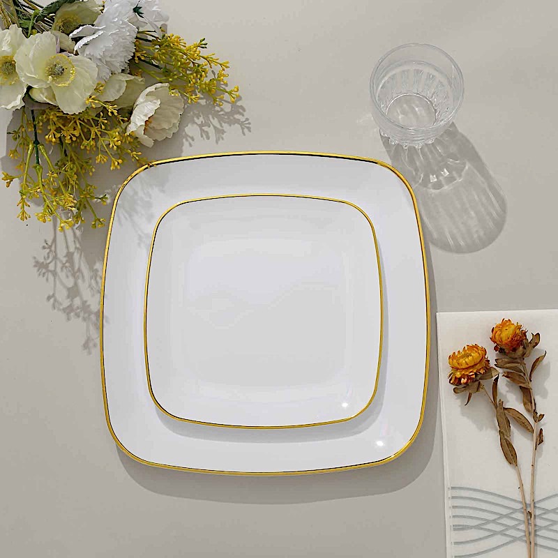 10 Square 7 in Disposable Salad Dinner Plastic PLATES Gold Trim Party Events - Picture 31 of 36
