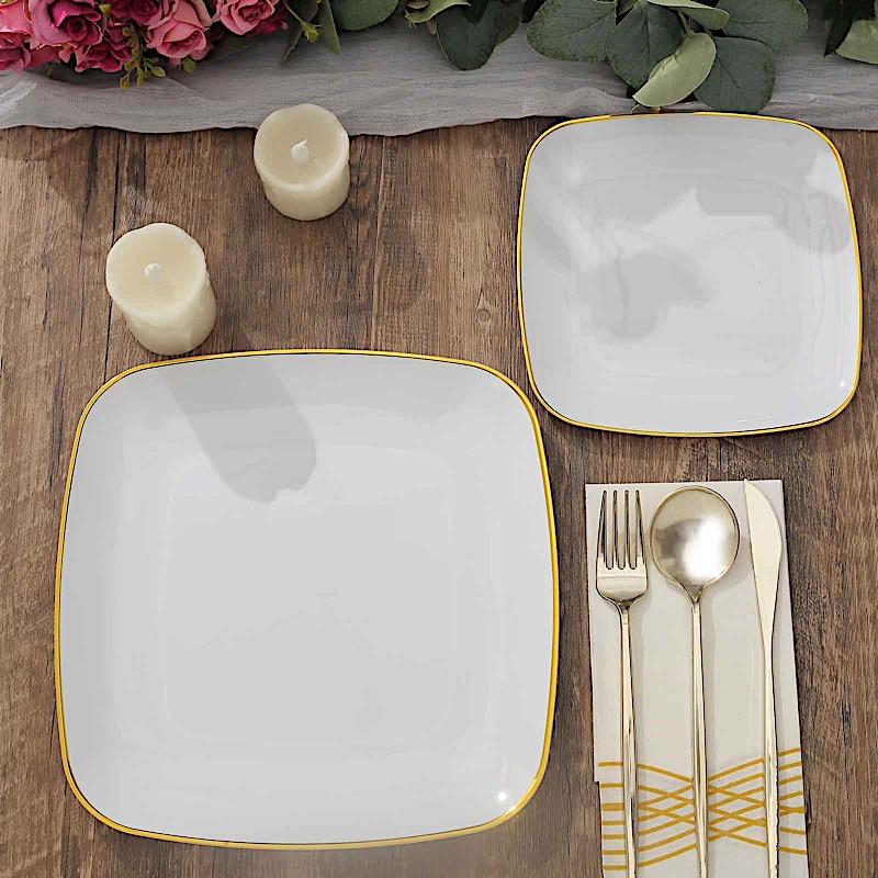 10 Square 7 in Disposable Salad Dinner Plastic PLATES Gold Trim Party Events - Picture 33 of 36