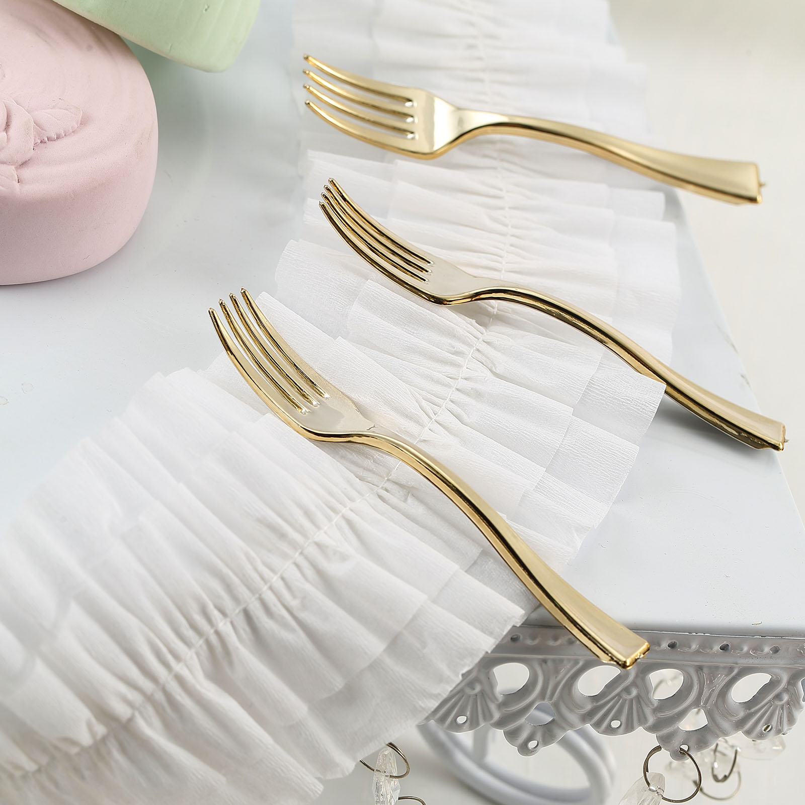 4Inch long Rose Gold Disposable Plastic Appetizer Forks Party Wedding