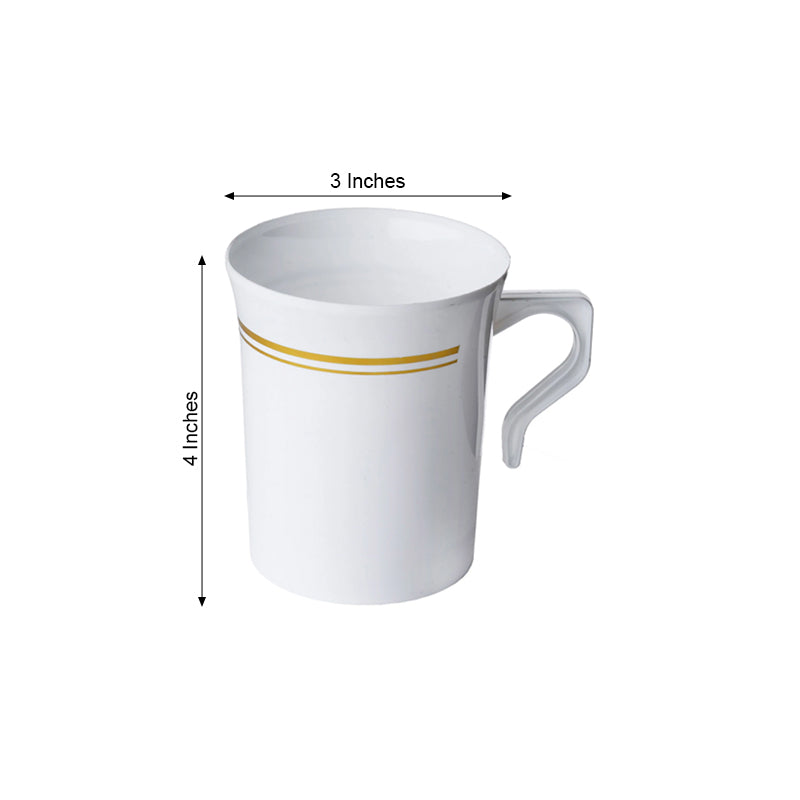 Plastic Gold Rim on WHITE Shiny CUPS Party Wedding Disposable Tableware