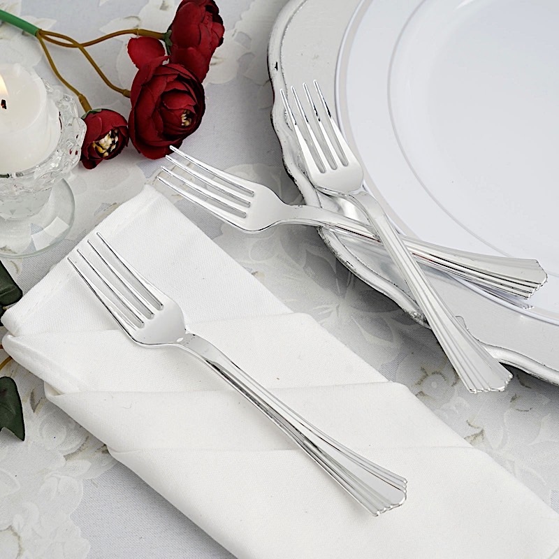 Plastic SILVER FORKS Disposable TABLEWARE Party Wedding Catering Light Gray Bar