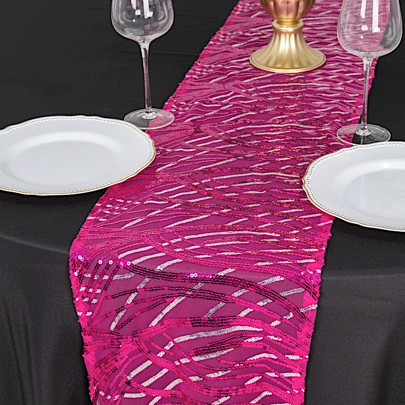 12x108 in Mesh Wavy Embroidered Sequins TABLE RUNNER Party Events Decorations - Picture 30 of 80