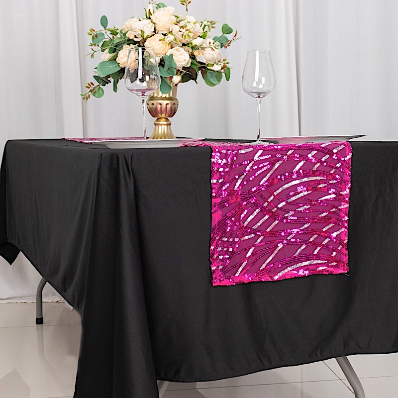 12x108 in Mesh Wavy Embroidered Sequins TABLE RUNNER Party Events Decorations - Picture 29 of 80