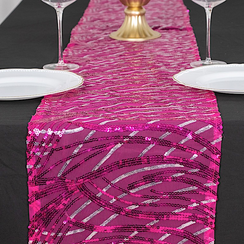 12x108 in Mesh Wavy Embroidered Sequins TABLE RUNNER Party Events Decorations - Picture 31 of 80