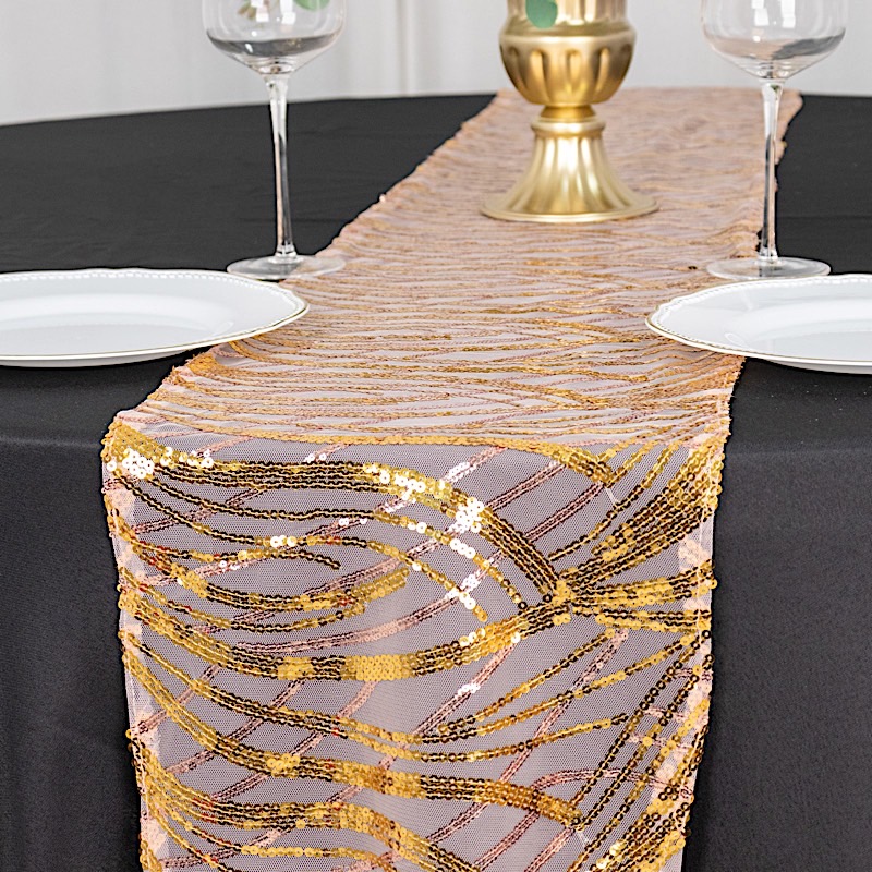 12x108 in Mesh Wavy Embroidered Sequins TABLE RUNNER Party Events Decorations - Picture 54 of 80