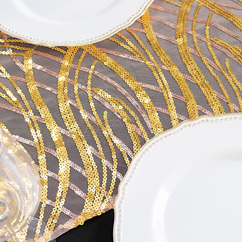 12x108 in Mesh Wavy Embroidered Sequins TABLE RUNNER Party Events Decorations - Picture 55 of 80