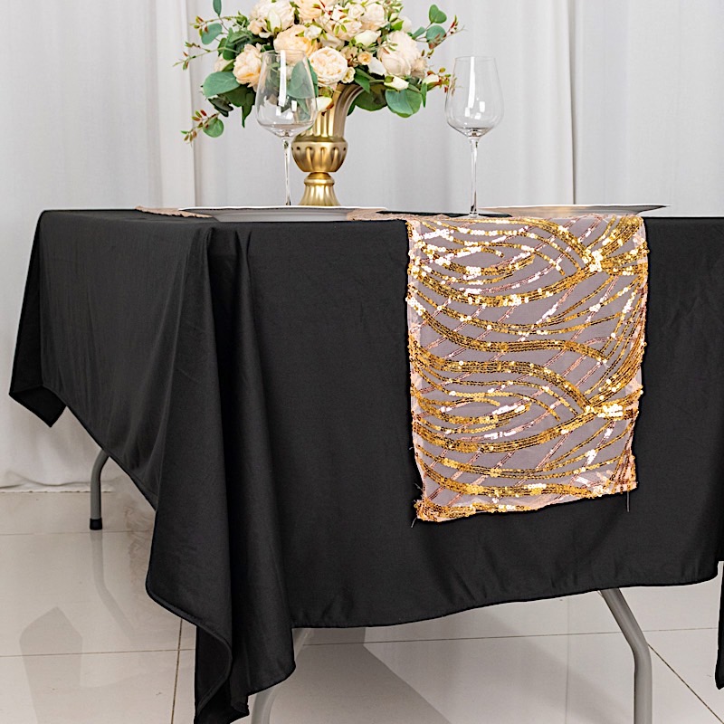 12x108 in Mesh Wavy Embroidered Sequins TABLE RUNNER Party Events Decorations - Picture 53 of 80