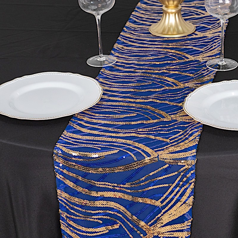 12x108 in Mesh Wavy Embroidered Sequins TABLE RUNNER Party Events Decorations - Picture 64 of 80