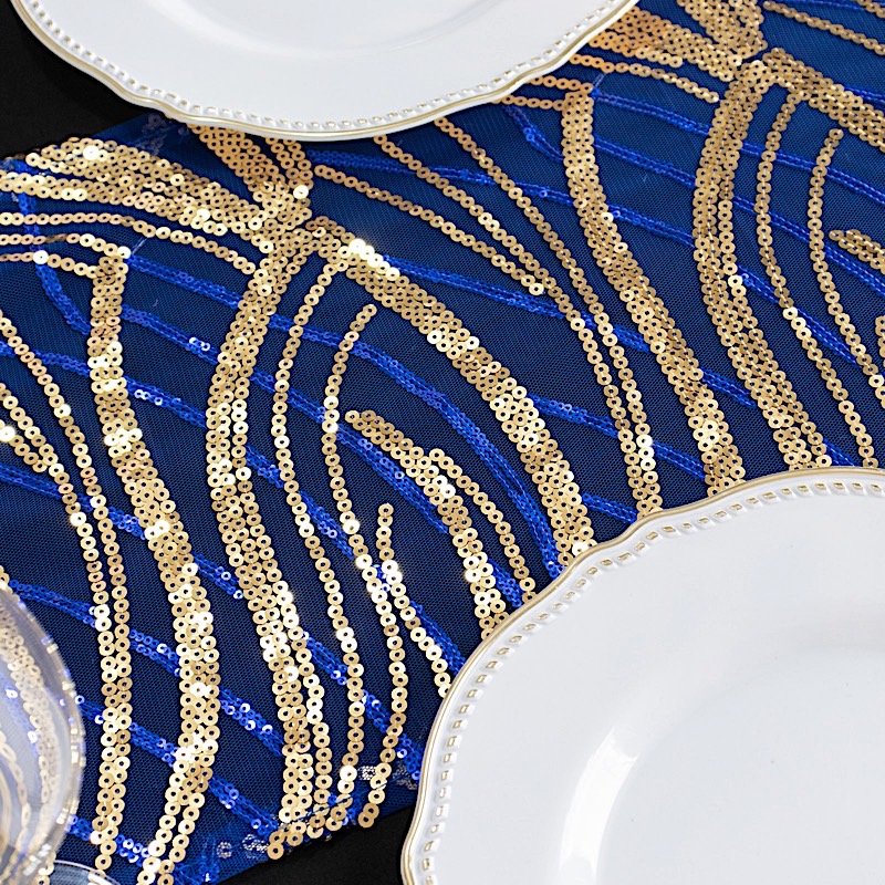 12x108 in Mesh Wavy Embroidered Sequins TABLE RUNNER Party Events Decorations - Picture 65 of 80