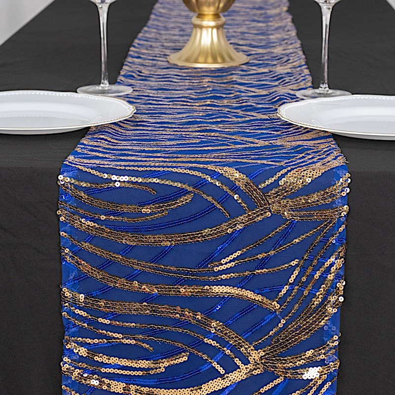 12x108 in Mesh Wavy Embroidered Sequins TABLE RUNNER Party Events Decorations - Picture 62 of 80