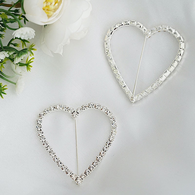 2" HEART Rhinestones BROOCHES PIN Chair Sashes Wedding Decorations WHOLESALE - Picture 2 of 13