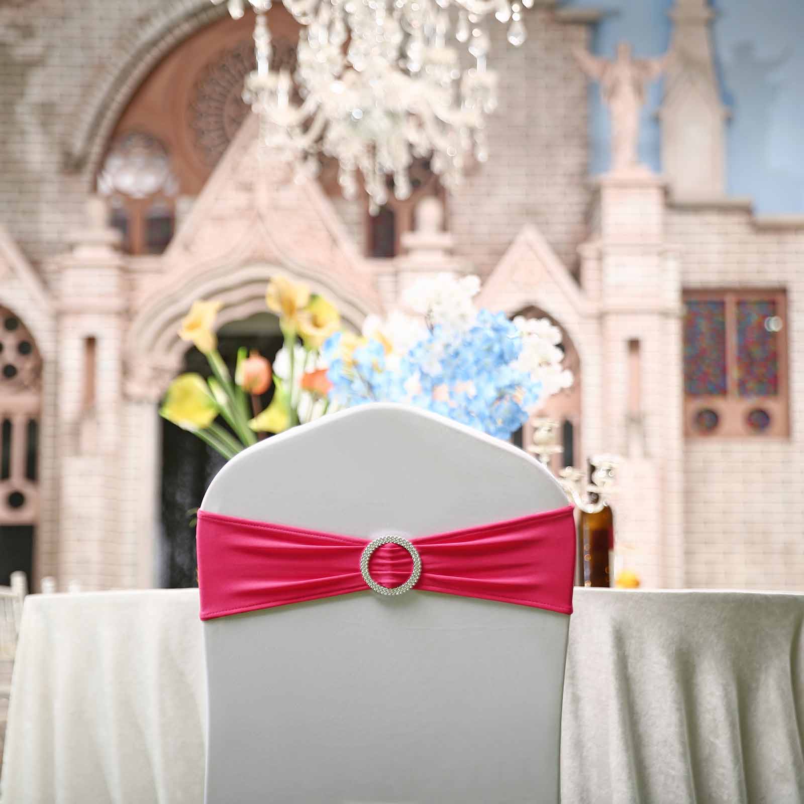 20 Spandex CHAIR SASHES with Silver Round Buckles Wedding Party Decorations SALE - Picture 67 of 188