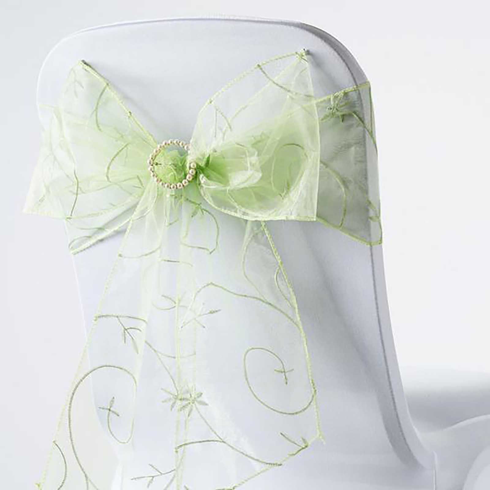 5 Embroidered Organza CHAIR SASHES Ties Bows Wedding Party Decorations SALE