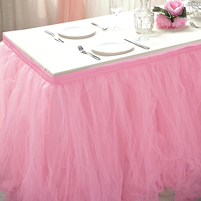 21 ft Pink Multi Layers TULLE TABLE SKIRT Wedding Party Catering Reception - Picture 6 of 8