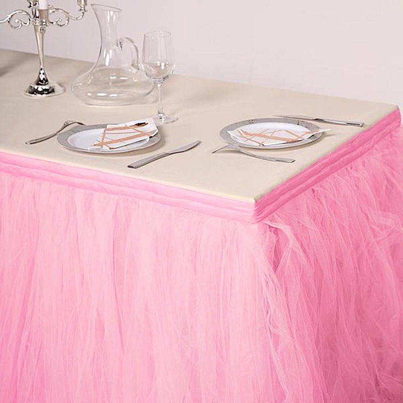 21 ft Pink Multi Layers TULLE TABLE SKIRT Wedding Party Catering Reception - Picture 7 of 8