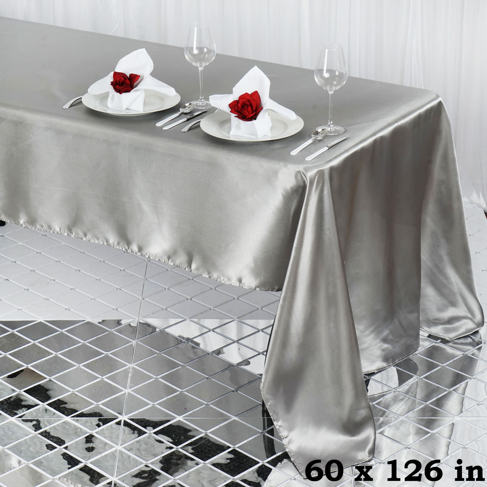 6 pcs 60x126" RECTANGLE Satin TABLECLOTHS Wedding Ceremony Party Banquet Linens - Picture 112 of 141