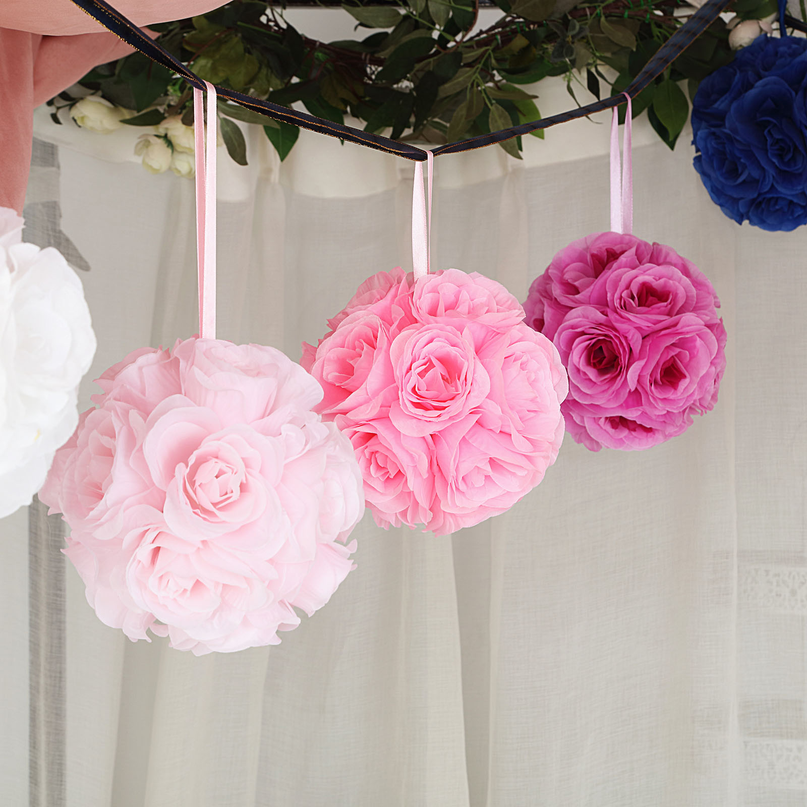 2 Silk Roses 7" wide Flower Kissing Balls Wedding Party Decorations Centerpieces - Picture 89 of 154