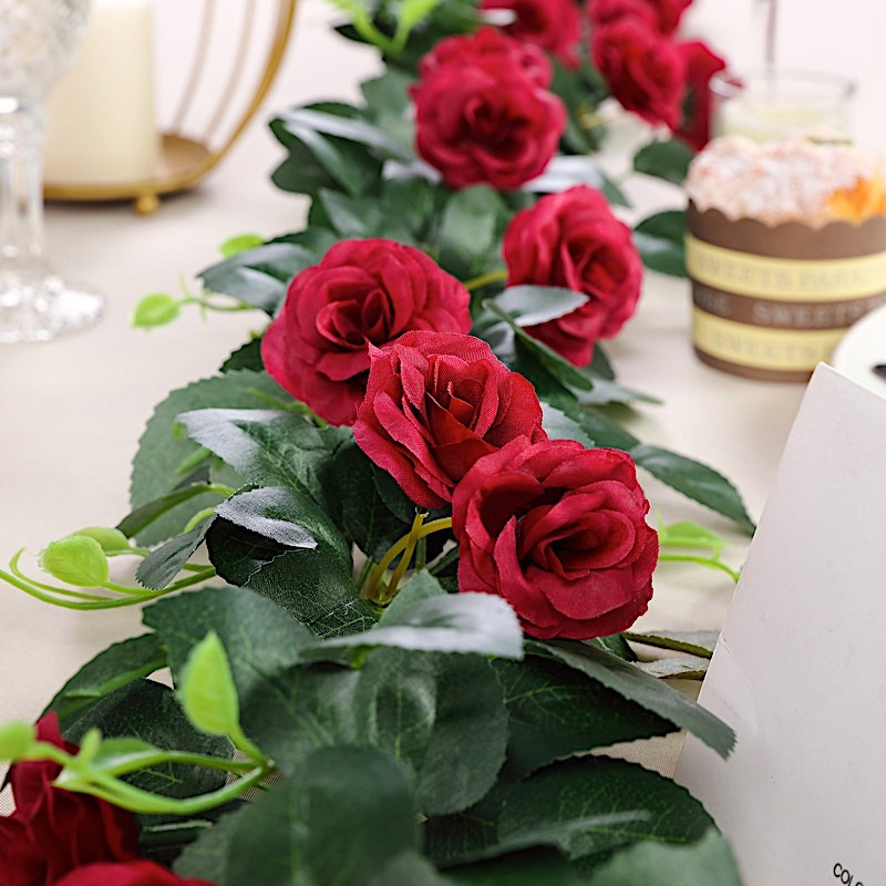 6 ft long 20 Silk Rose Flowers Garland with Leaves and Bendable Wire Vines Sale - Picture 10 of 44