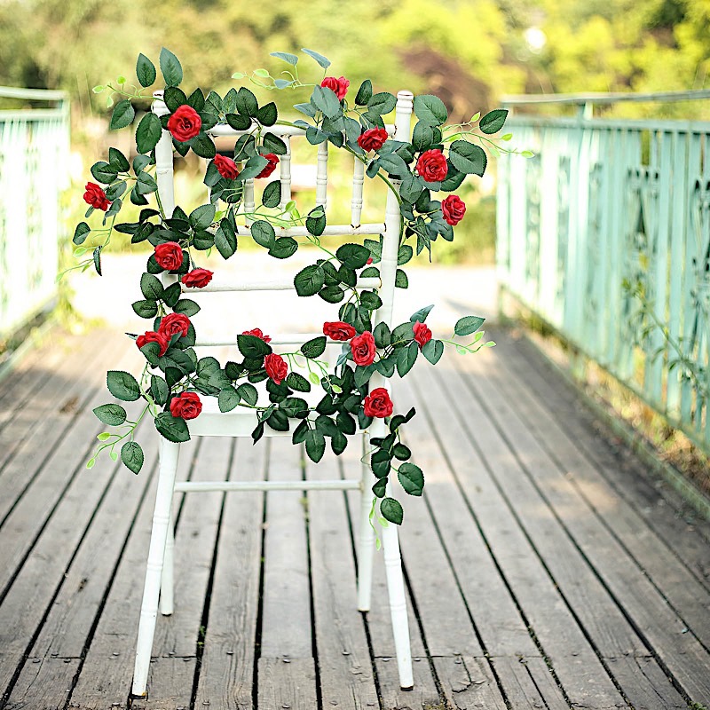 6 ft long 20 Silk Rose Flowers Garland with Leaves and Bendable Wire Vines Sale - Picture 31 of 44