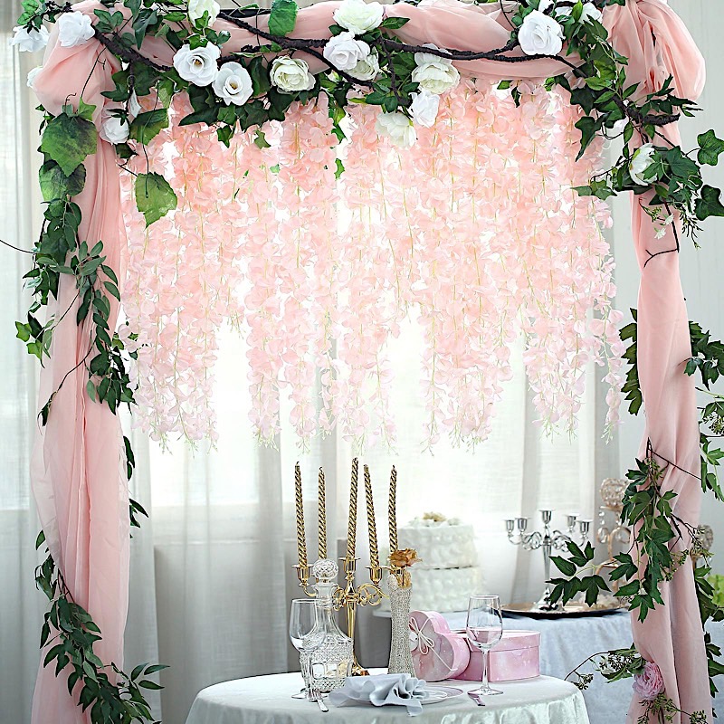 6 pcs 42" tall Silk Wisteria Flowers Hanging Vine Garland Tabletop Decorations - Picture 10 of 34