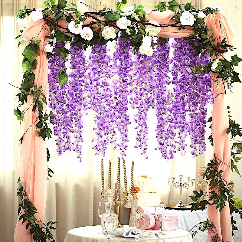 6 pcs 42" tall Silk Wisteria Flowers Hanging Vine Garland Tabletop Decorations - Picture 18 of 34