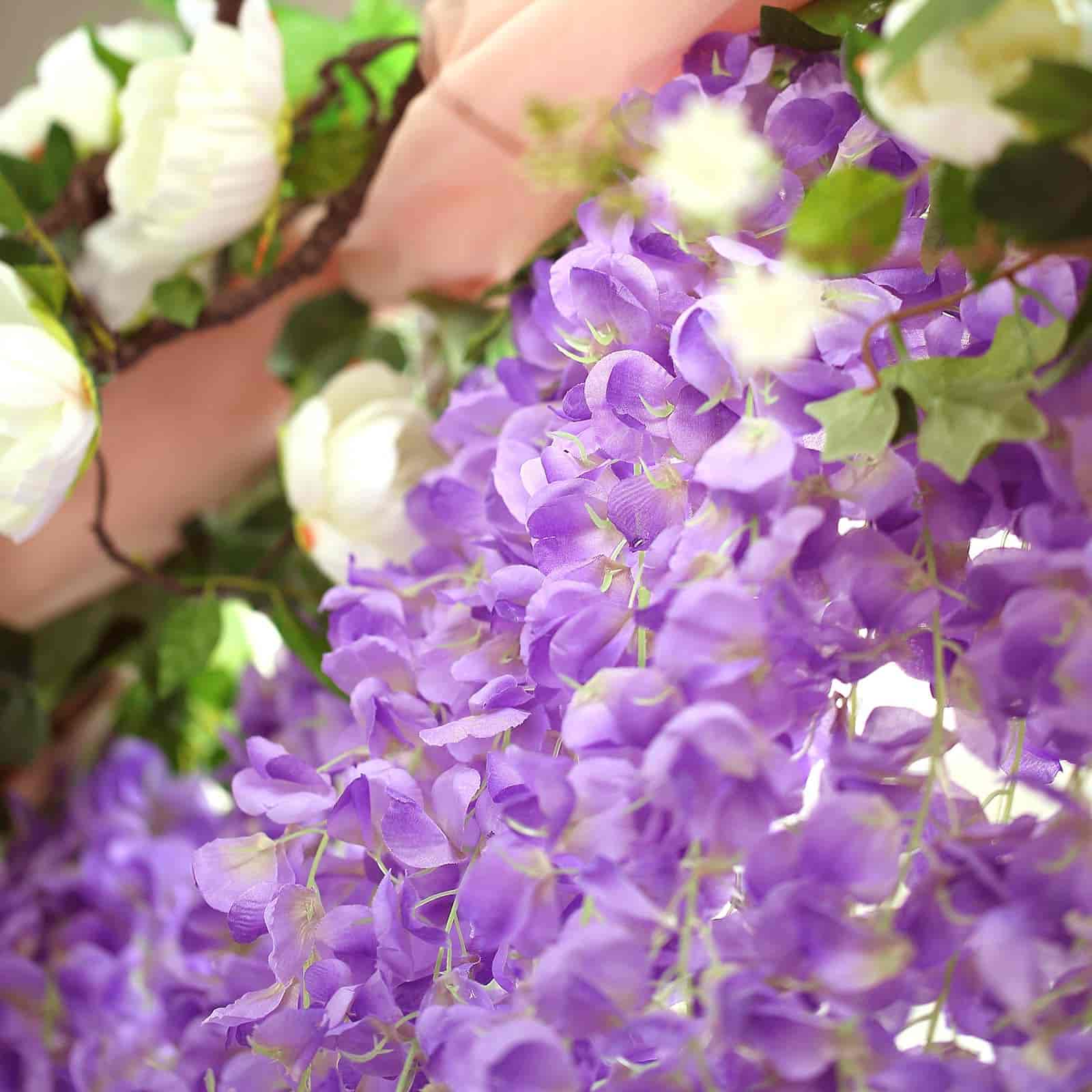 6 pcs 42" tall Silk Wisteria Flowers Hanging Vine Garland Tabletop Decorations - Picture 16 of 34