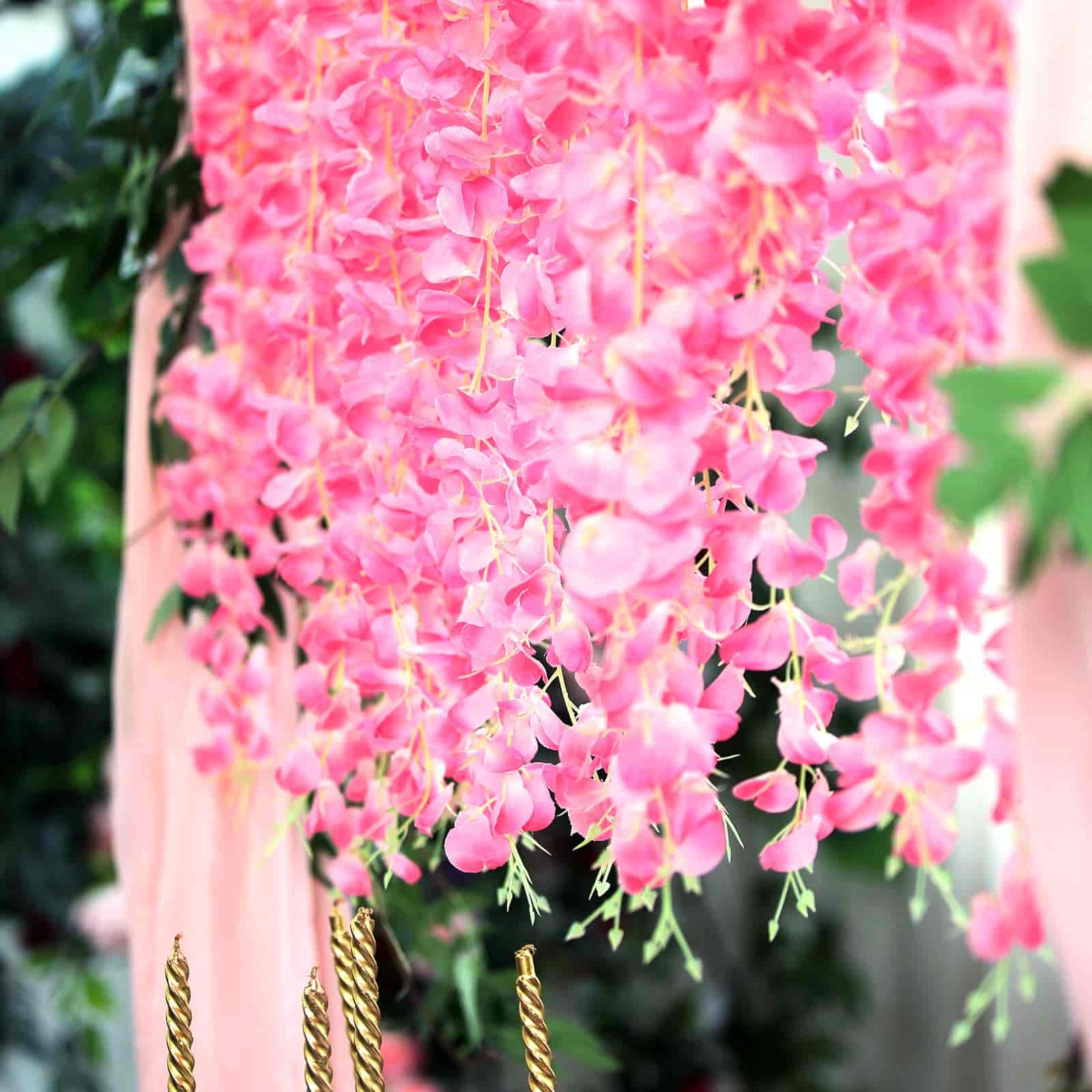 6 pcs 42" tall Silk Wisteria Flowers Hanging Vine Garland Tabletop Decorations - Picture 25 of 34